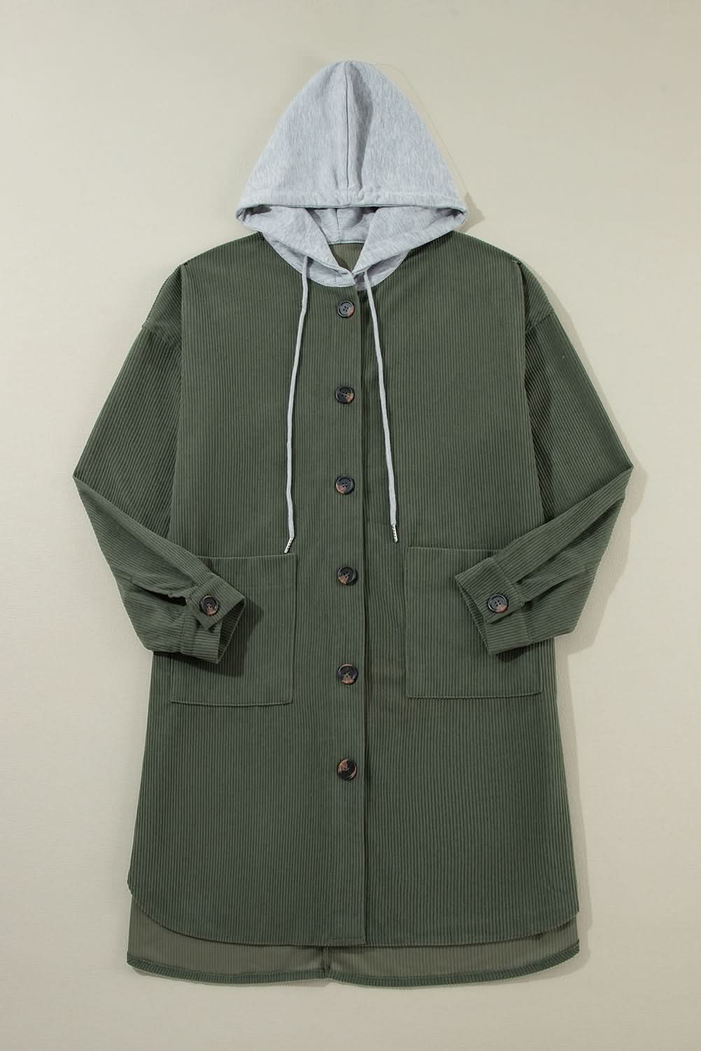 Jungle Green Corduroy Hooded Shacket - Love Salve